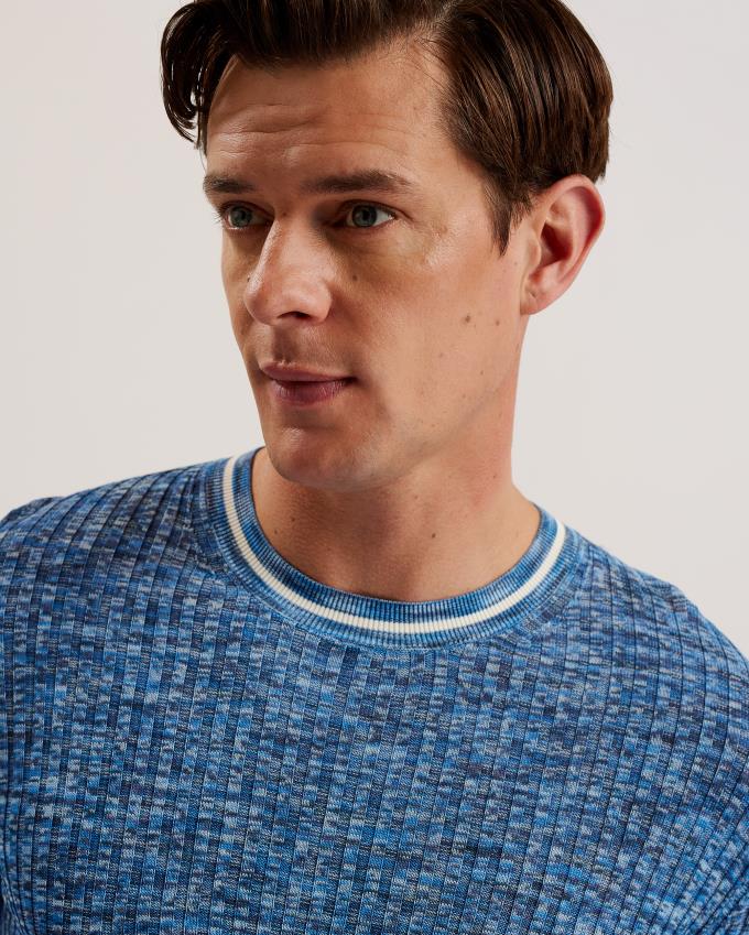 T-Shirt Ted Baker Marled Ribbed Knit Bleu Homme | IIS-46101082